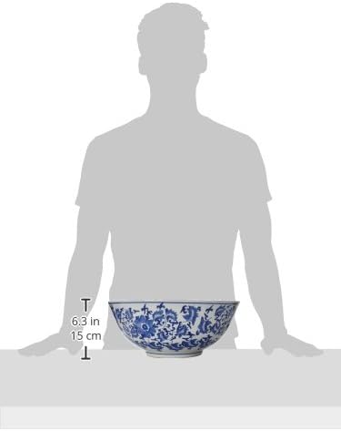 Red Lantern 14" Floral Blue & White Porcelain Bowl Vase for Centerpiece in Kitchen Dining Living Room Bedroom with Boho Eclectic Modern Contemporary Classic Traditional Style Decor