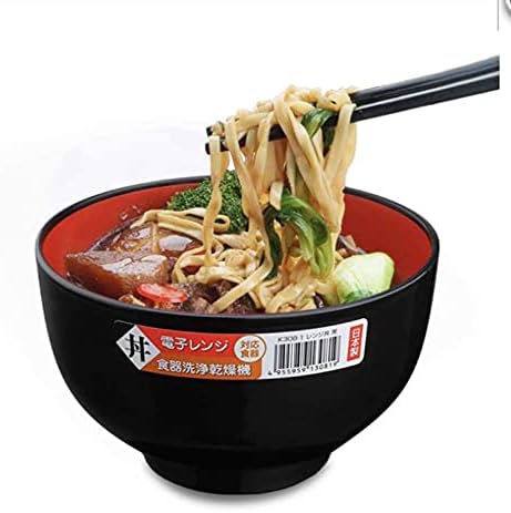 JapanBargain  Authentic Japanese Plastic Ramen Bowl  Black and Red Lacquered Style Noodle Soup Bowl  Made in Japan  Food Safe BPA Free  Microwave and Dishwasher Safe  38 oz