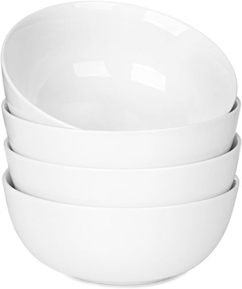 Cereal Bowls Set of 4  White Soup Bowls 20 oz  Ceramic Breakfast Bowl 6 Inch  Kitchen Bowl for Salad  Pasta  Ramen  Oatmeal  Noodle  Rice  Microwave and Dishwasher Safe
