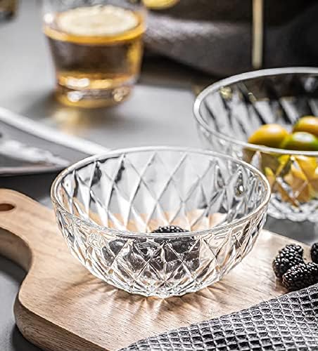Le'raze Glass Diamond Design Bowl - Decorative Centerpiece for Kitchen & Home Decor  Great for Dining  Living Room  Serving  Salad  Pasta  Candy  Fruit