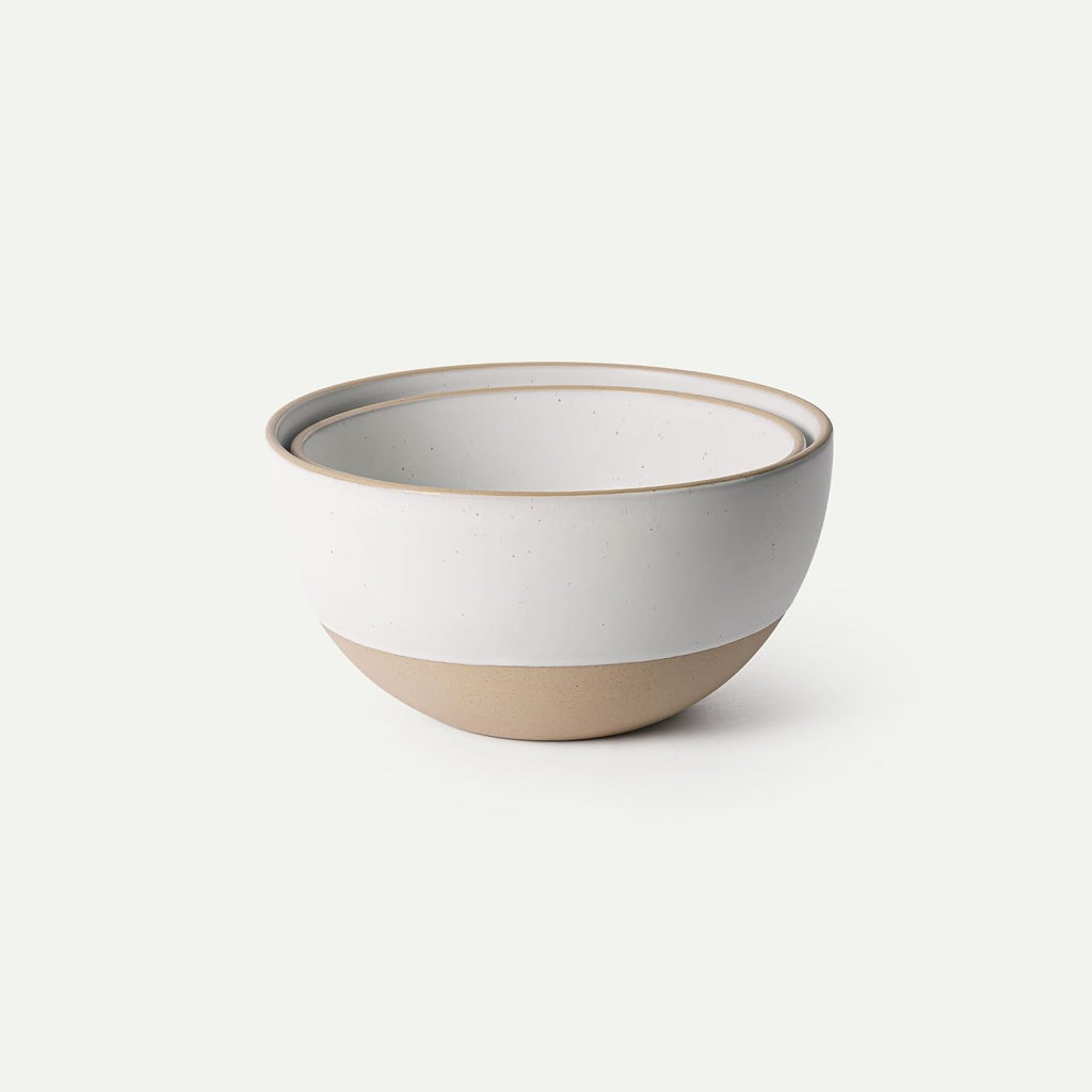 MORA Mega and Giant Bowls Set of 2  5.5 and 3.5 Qt Ceramic Pottery Mixing Bowls - Microwave and Dishwasher Safe - Oat