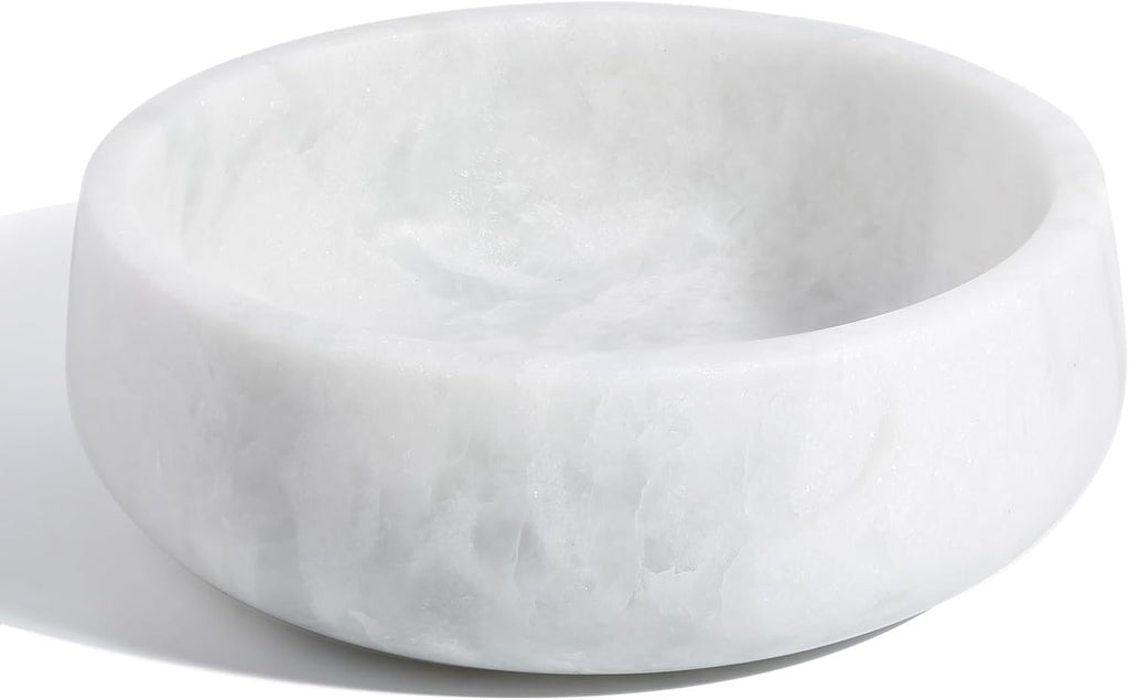 White Marble Dog Bowls  Non-Slip Dog Food Water Bowl Small  Heavy Duty Pet Bowl for Cats and Medium Dogs  Weighted African Natural Marble  Holds 4 Cups(5lbs)