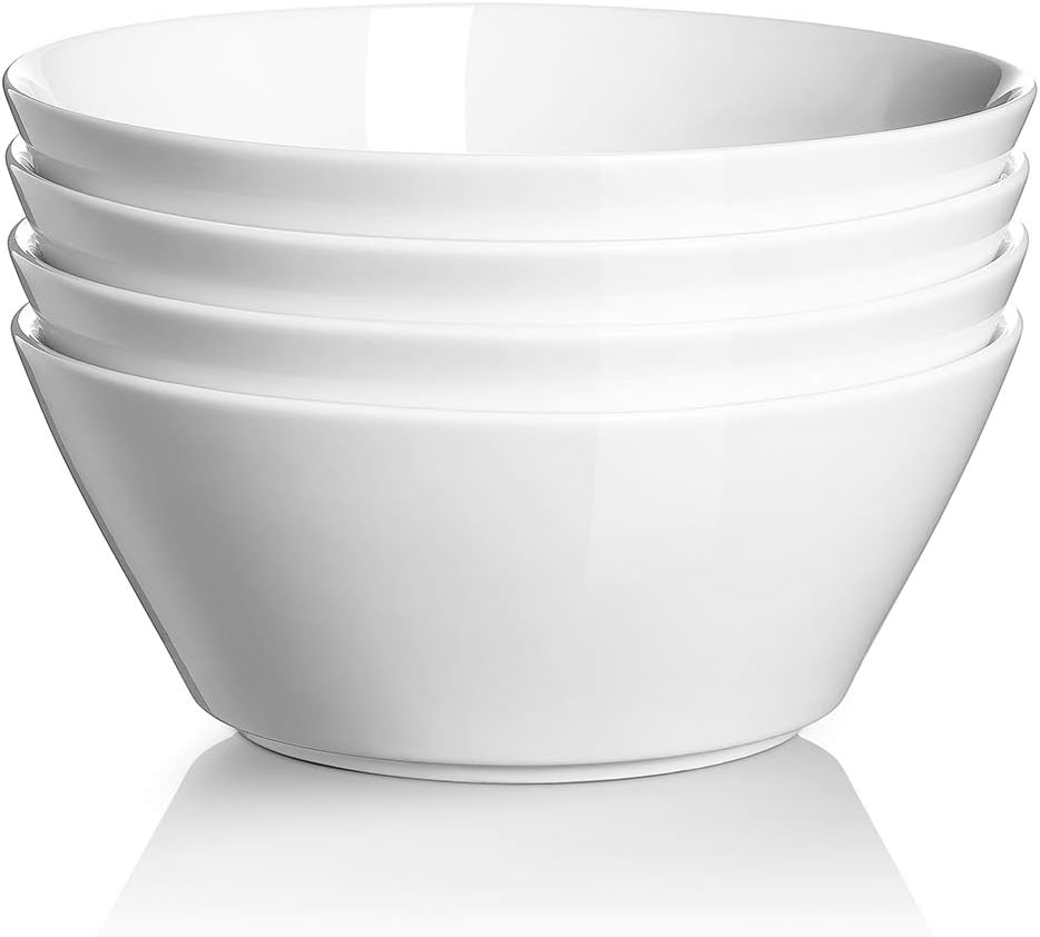 DOWAN 32 OZ Large Soup Bowls Set of 4 - White Ceramic Bowls for Kitchen  Deep Bowls for Cereal  Salad  Pasta  Fruits  Ramen  Dishwasher & Microwave Safe