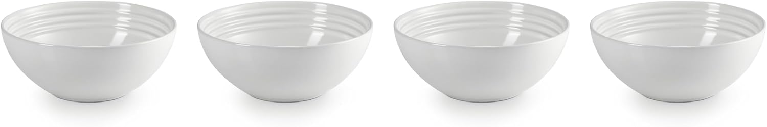 Le Creuset Stoneware Set of 4 Soup Bowls  22 oz. (6.25") each  White