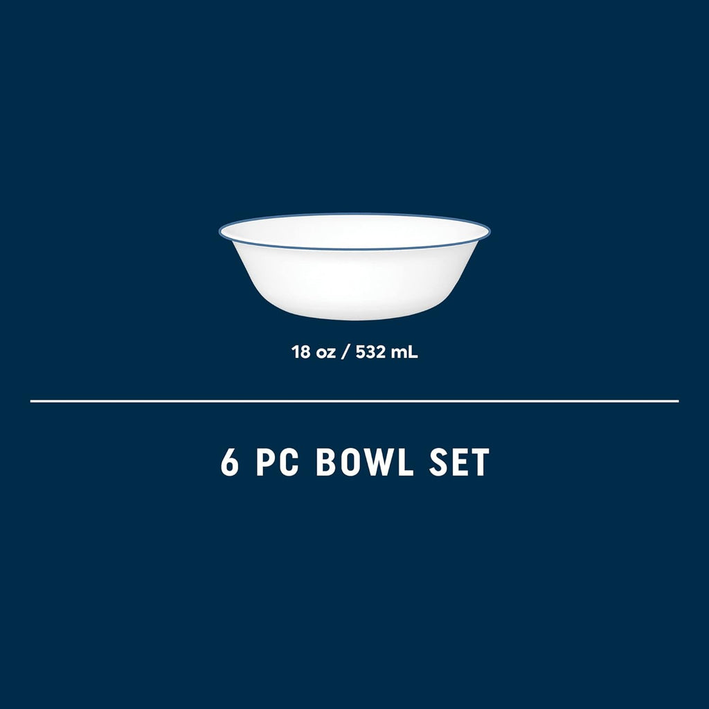 Corelle 6-Piece 18oz Round Bowls Vitrelle Triple Layer Glass  Perfect for Soup  Cereal and Snacks  Lightweight  Chip and Scratch Resistant  Microwave and Dishwasher Safe  Botanical Stripes