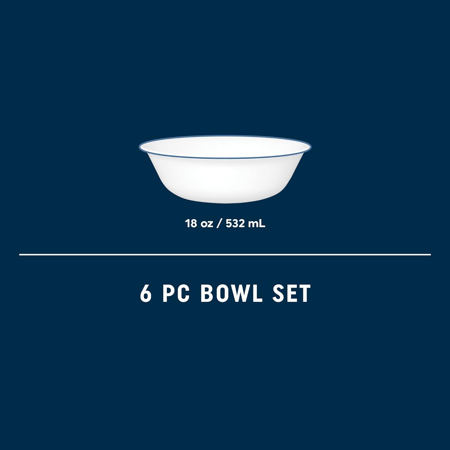Corelle 6-Piece 18oz Round Bowls Vitrelle Triple Layer Glass  Perfect for Soup  Cereal and Snacks  Lightweight  Chip and Scratch Resistant  Microwave and Dishwasher Safe  Botanical Stripes