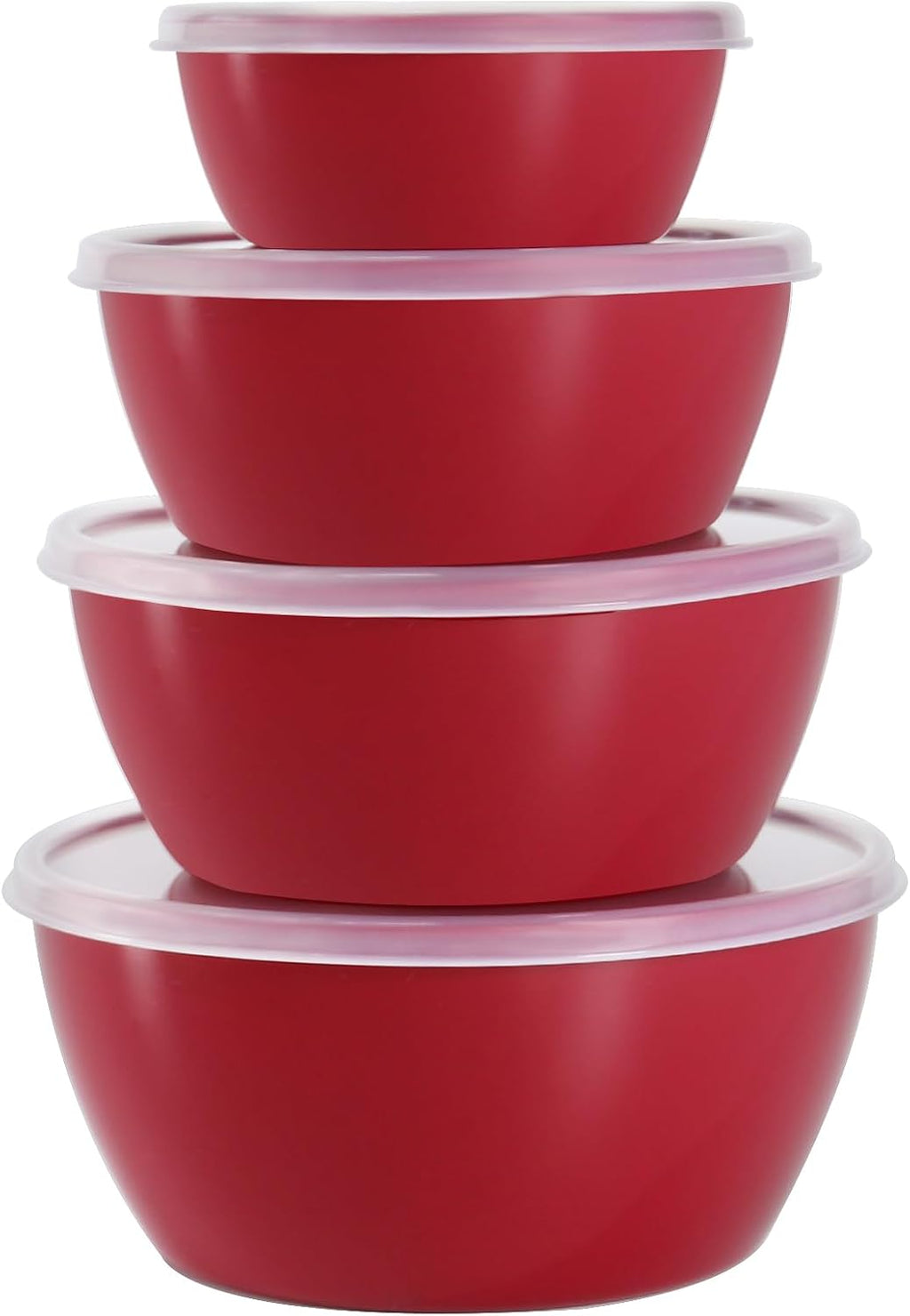 4-Piece Classic Plastic Prep Bowls with Lids  Nesting Plastic Small Mixing Bowl Set for Mixing  Baking  Prepping  Cooking and Serving Food  Microwave and Dishwasher Safe (Red)