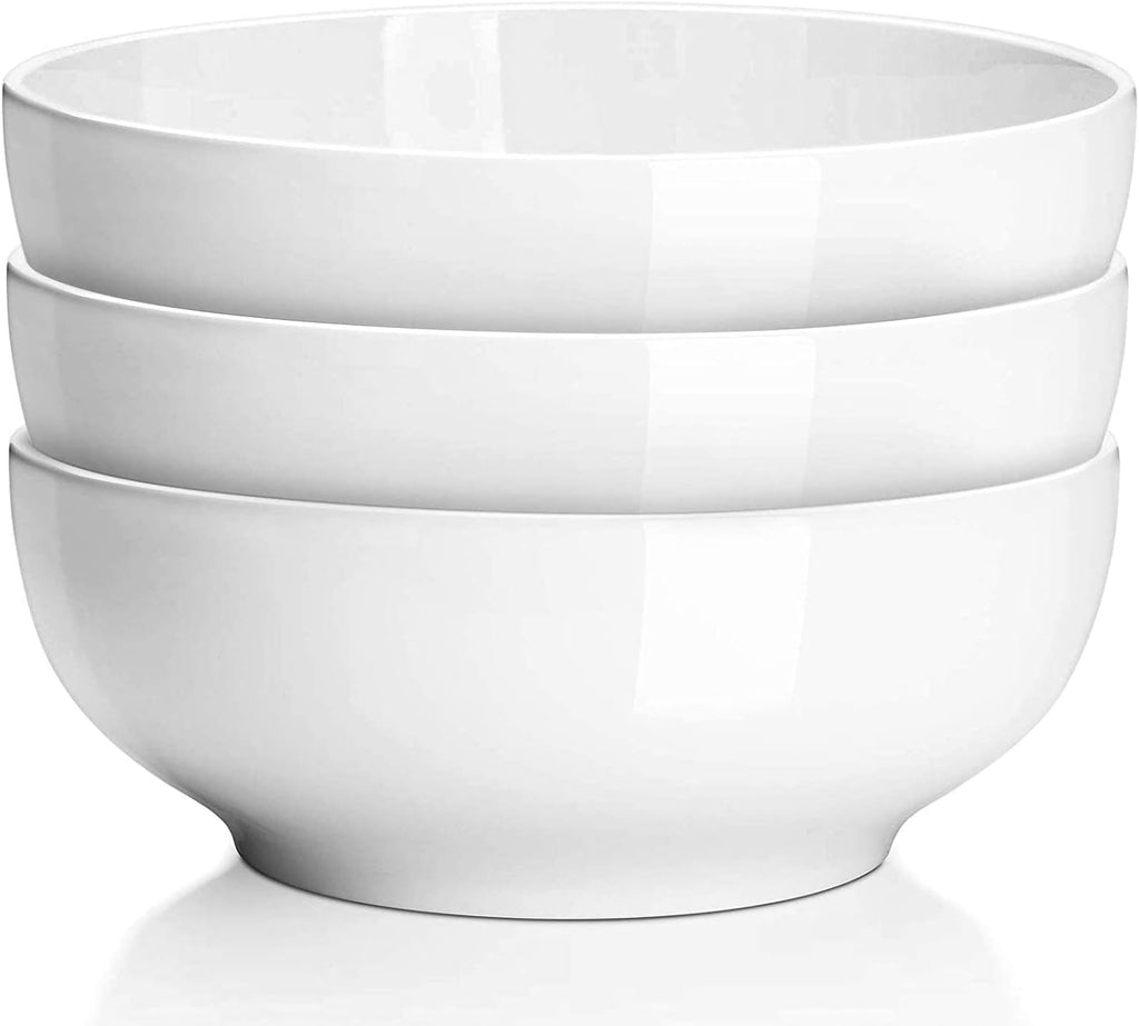 DELLING 60 Oz Large Serving Bowls Set  8" White Soup Bowls Salad Bowls Serving for Kitchen  Ceramic Mixing Bowls For Eating Pasta  Noodle  Fruit Vegetable  Ramen  Microwave & Dishwasher Safe  3 Pack
