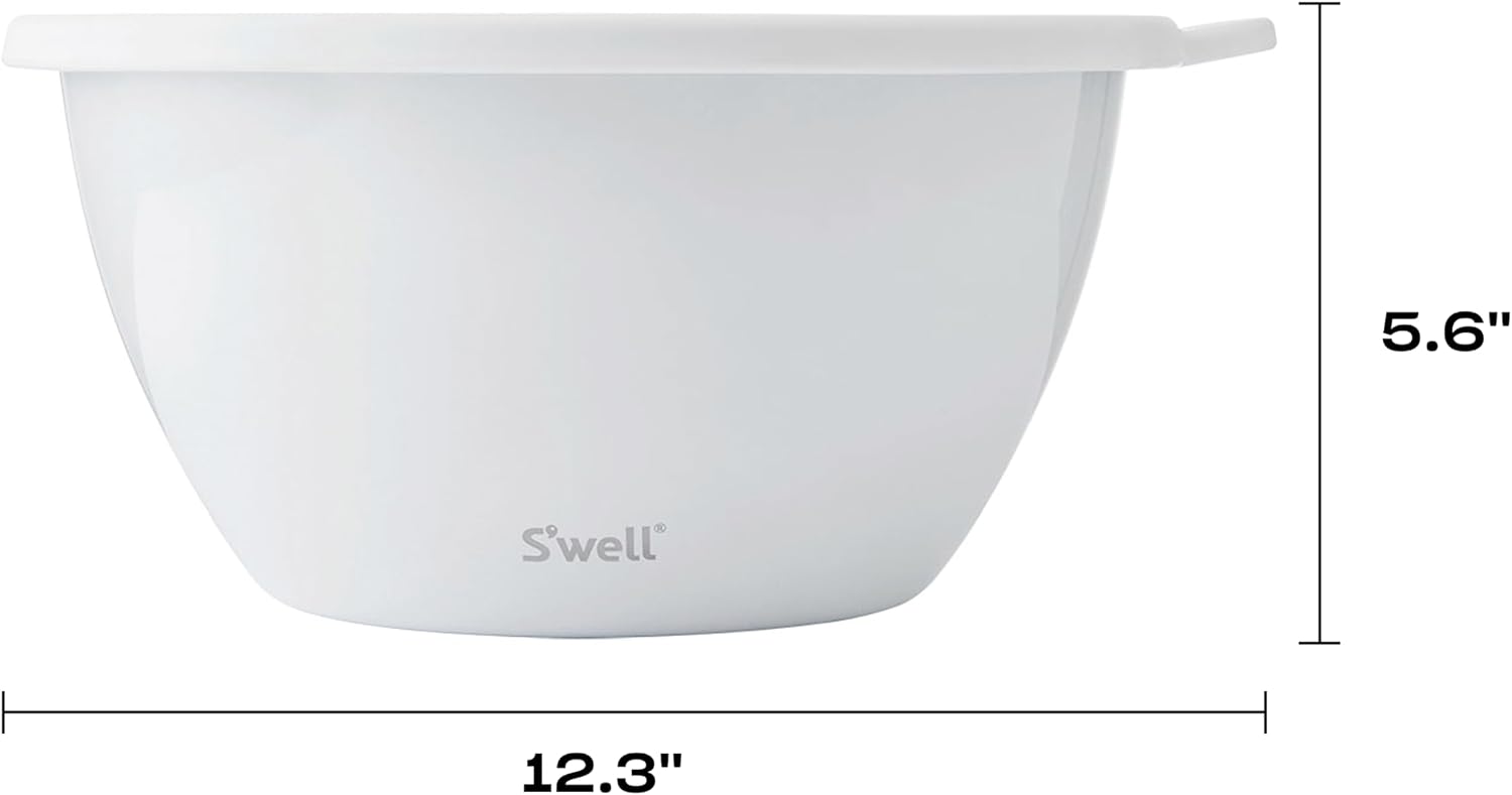 S'well Stainless Steel Salad Bowl Kit XL 184oz  Angel Food  Includes 5oz Canister For Dressing  Serving Utensils  and Removable Tray  Leakproof  Easy to Clean  Dishwasher and Refrigerator Safe