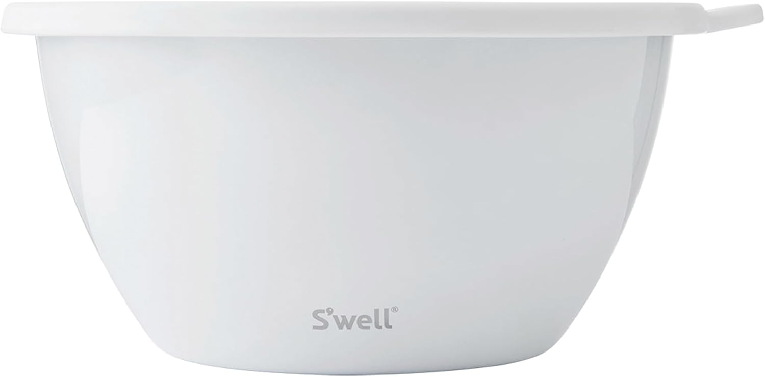 S'well Stainless Steel Salad Bowl Kit XL 184oz  Angel Food  Includes 5oz Canister For Dressing  Serving Utensils  and Removable Tray  Leakproof  Easy to Clean  Dishwasher and Refrigerator Safe