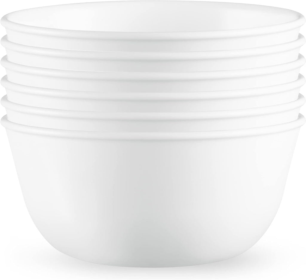 Corelle Vitrelle 28-oz Soup/Cereal Bowls Set of 6 Chip & Crack Resistant Dinnerware Bowls for Soup  Ramen  Cereal and More  Triple Layer Glass  Winter Frost White
