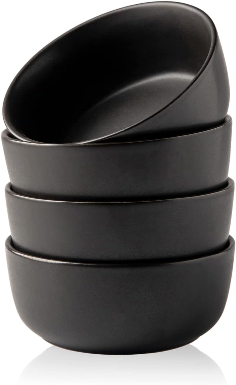 AmorArc Stoneware Cereal Bowls Set of 4  26oz Soup Bowls Set for Cereal Soup Snacks  Modern Kitchen bowls for Meal  Dishwasher &Microwave Safe  Matte Black