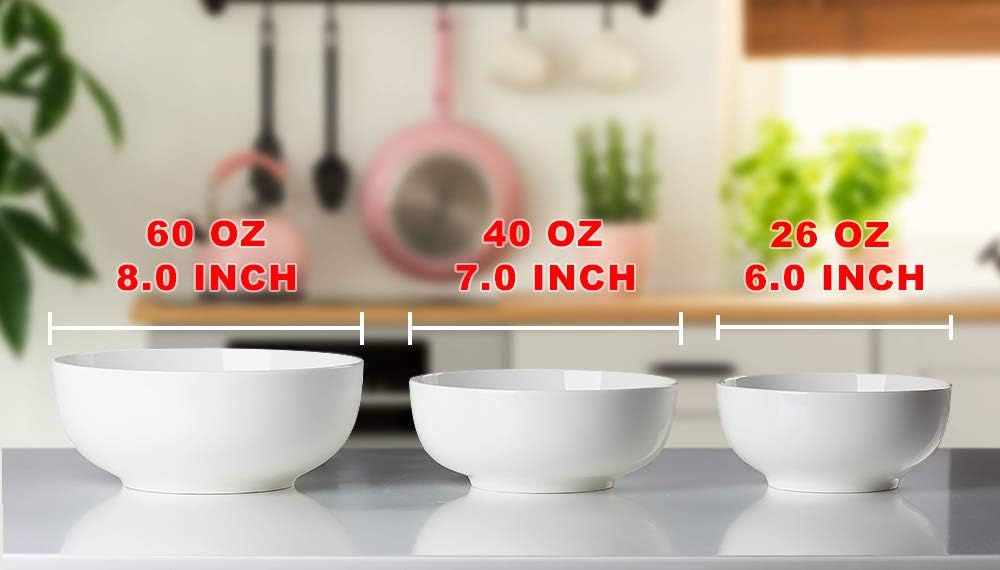 32 Ounce Large Cereal Bowls  Salad Bowls  Pasta Bowls  Soup Bowls  Pho Bowls  Chunni Durable Porcelain White Bowls Set of 4