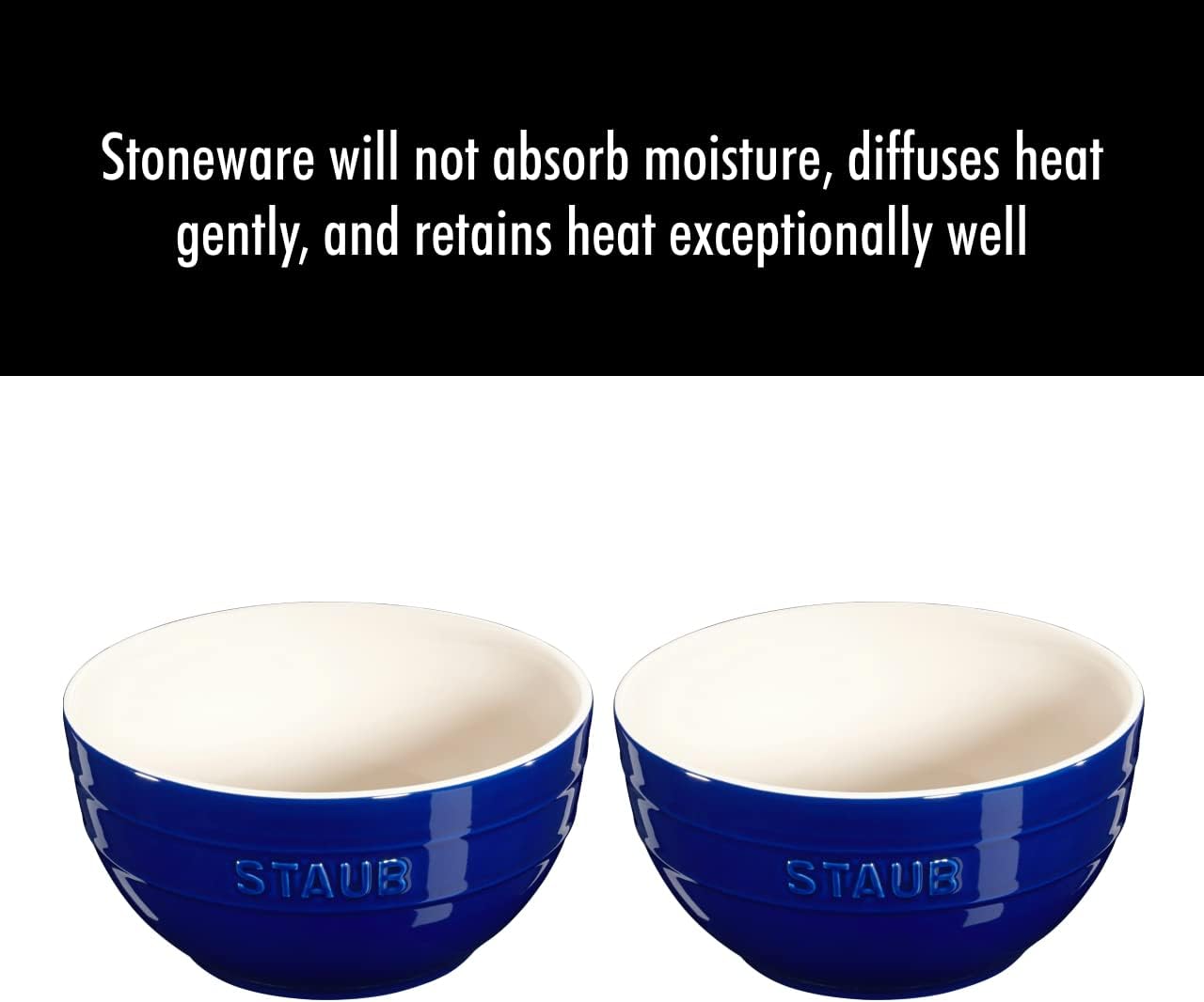STAUB Ceramic 2-pc Large Universal Bowl Set  6.5-inch/1.25-qt  Dark Blue
