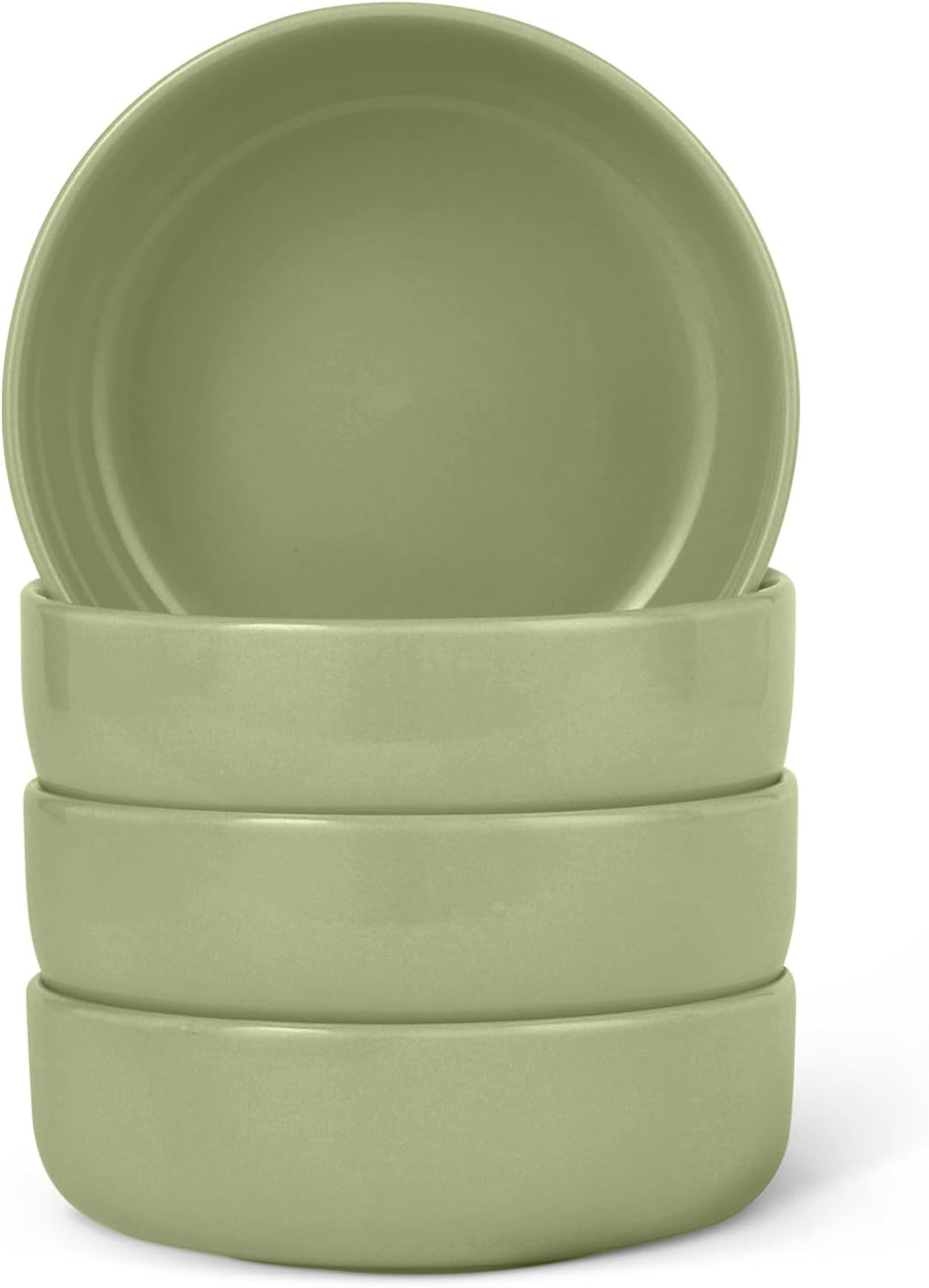 Amazon Basics Glazed Stoneware Bowls  Ceramic 4-Piece Set  Dishwasher-Safe  5.5 in.  Olive