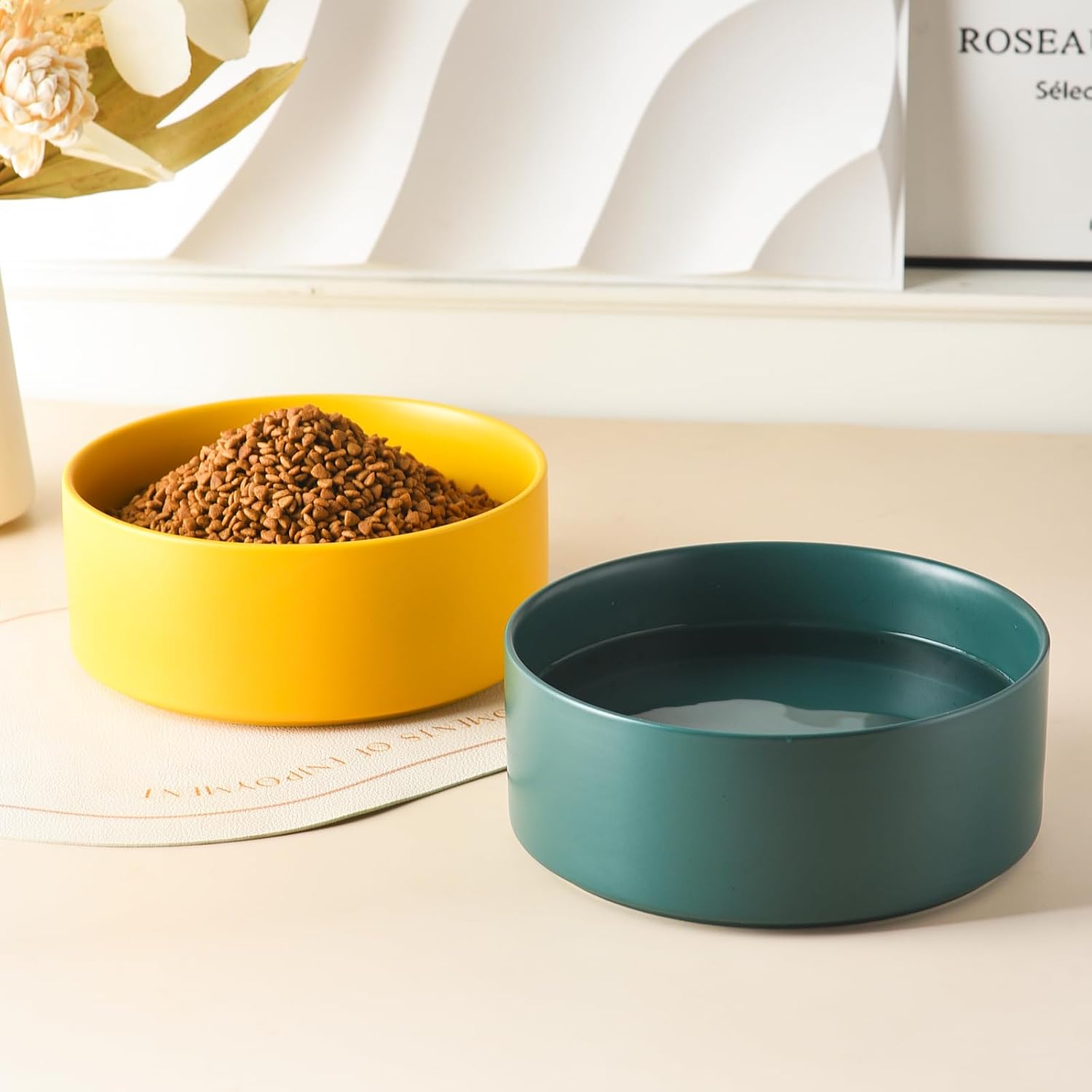 6'' Ceramic Dog Bowl - 30Oz Classic Dogs Food & Water Bowl for Small and Medium Breed Dogs  Heavy Duty Non-Slip Dog Dishes  Food Grade Stoneware Pet Bowl  Dishwasher & Microwave Safe  Green