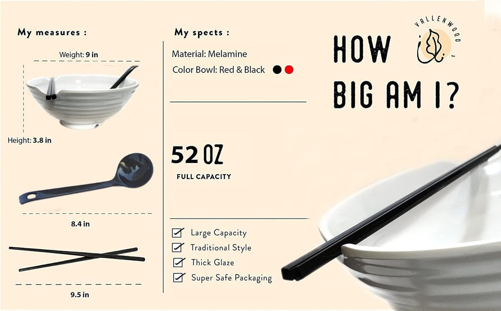 4 XL White Pho Bowls set. 16 Pieces Pho Bowl Set for Asian Noodle Dishes  52 oz Restaurant Quality Melamine. Perfect for Ramen  Curry  Udon  Thai. Includes Spoons  Chopsticks And Sauce Dishes.