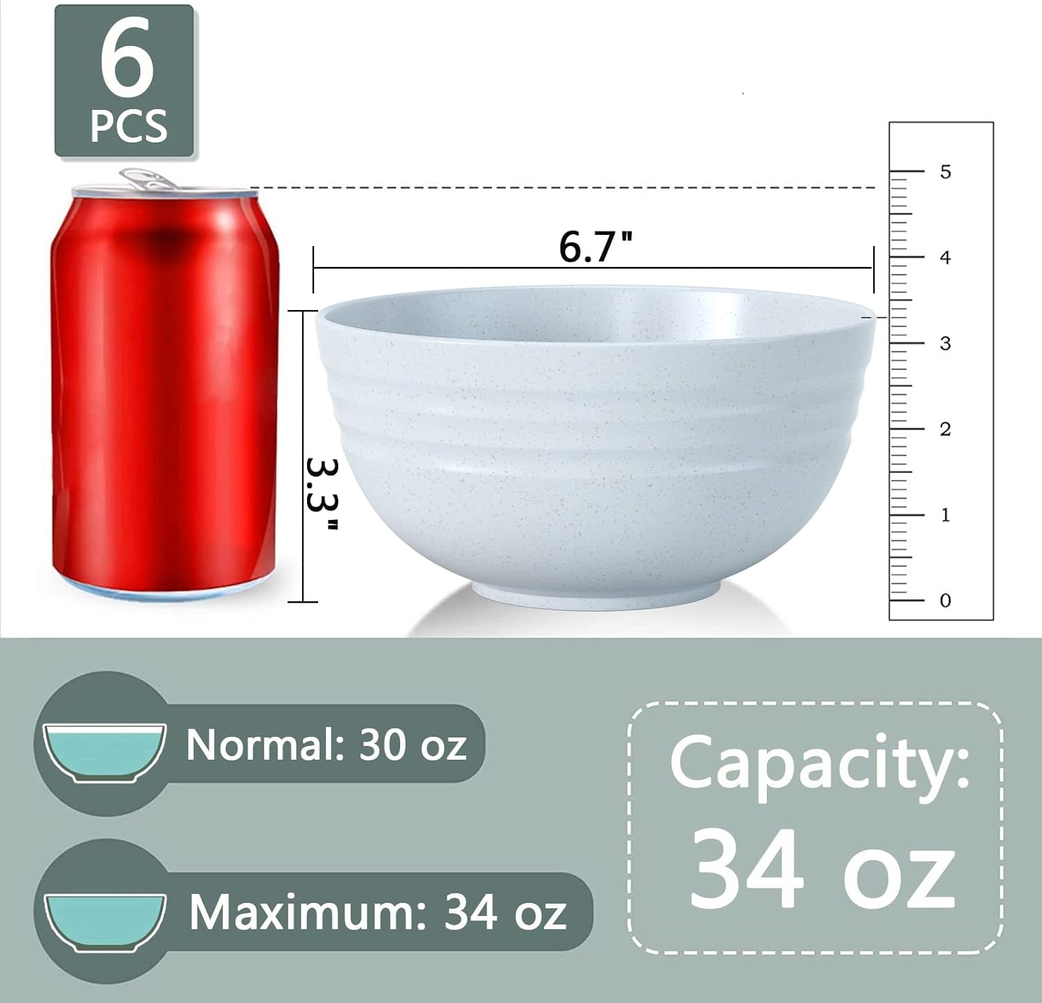Homestockplus [Set of 6] Unbreakable Large Cereal Bowls 34 Oz Ramen Bowls BPA-Free Eco-Friendly Bowl Set for Cereal  Salad  Soup  Ramen Oatmeal Apply to Kitchen  Dishwasher & Microwave Safe