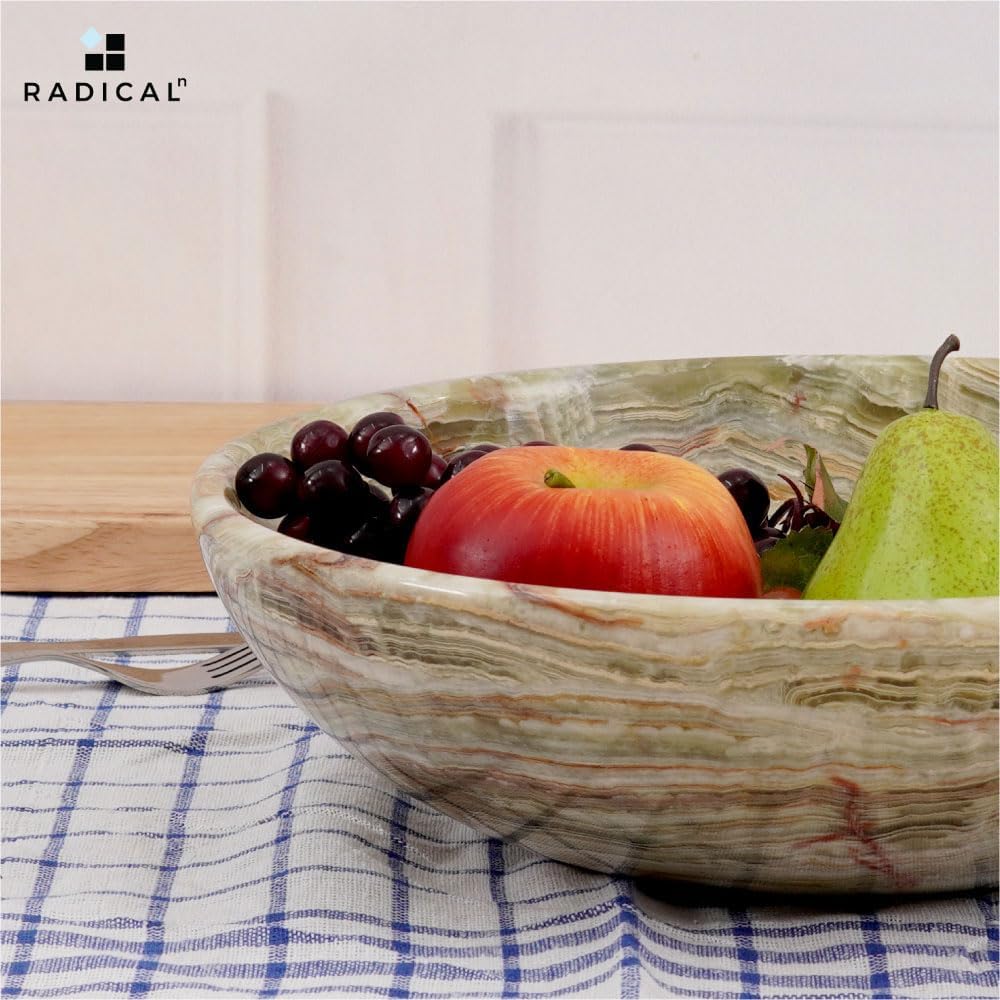 Radicaln Marble Fruit Bowl Green Onyx 12" Inch Modern Kitchen Table Handmade Fruits Holder - Simple Modern Kitchen Décor Bowl Serving Bowl  Potato Storage - Fruit Bowl For Dining Table