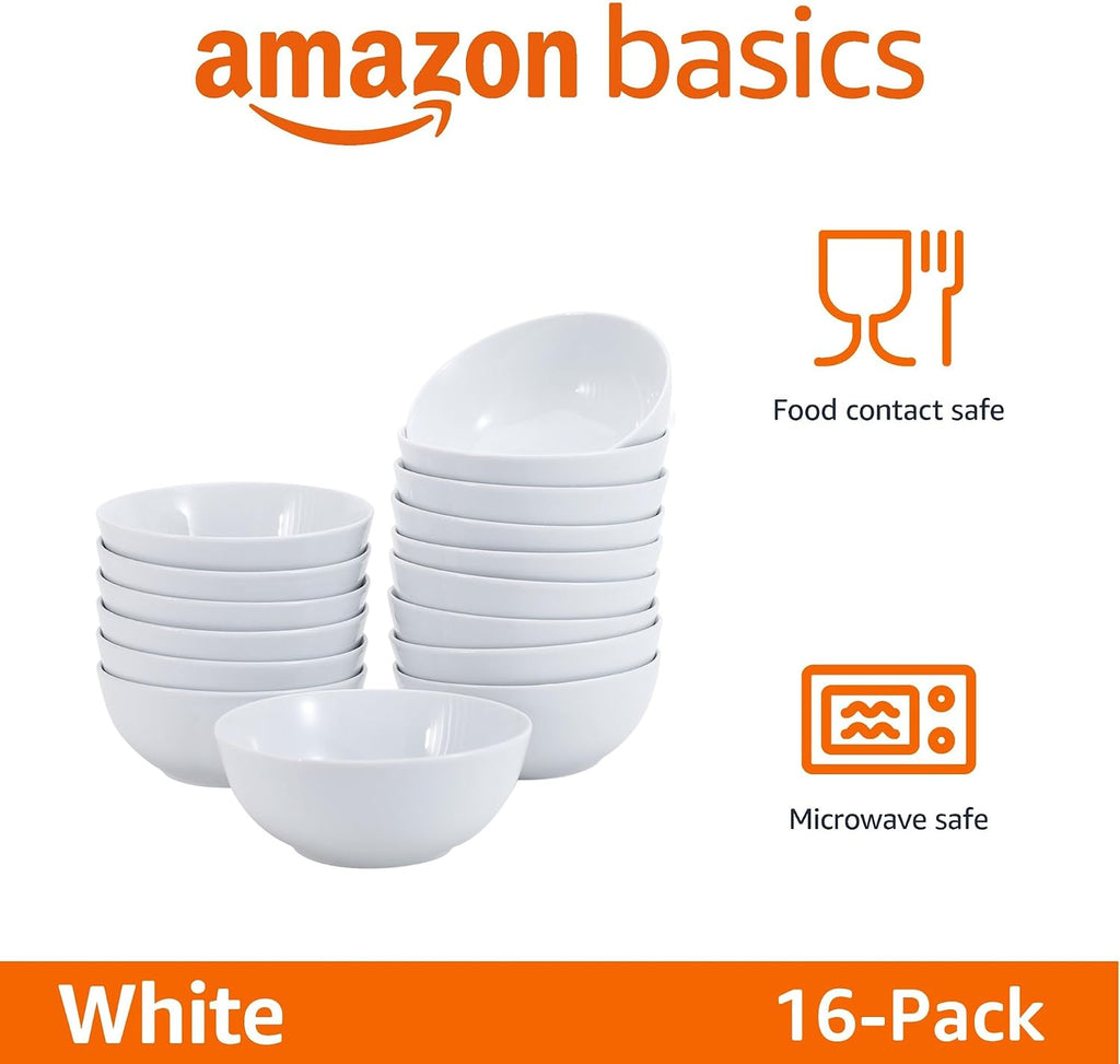 Amazon Basics 16-Pack White Porcelain Coupe Bowl  5.9" diameter  Round  Microwave-safe  Commercial-grade