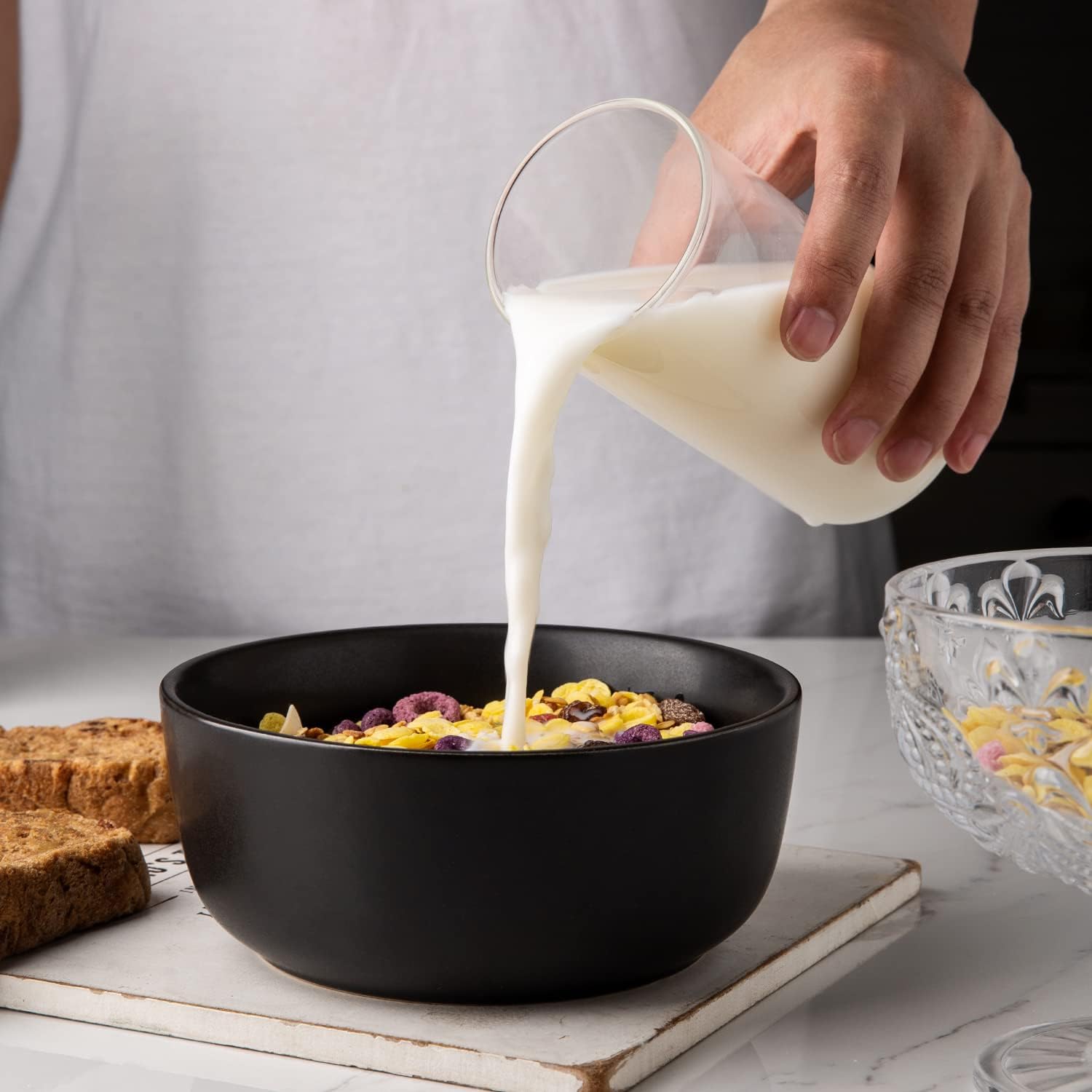 AmorArc Stoneware Cereal Bowls Set of 4  26oz Soup Bowls Set for Cereal Soup Snacks  Modern Kitchen bowls for Meal  Dishwasher &Microwave Safe  Matte Black