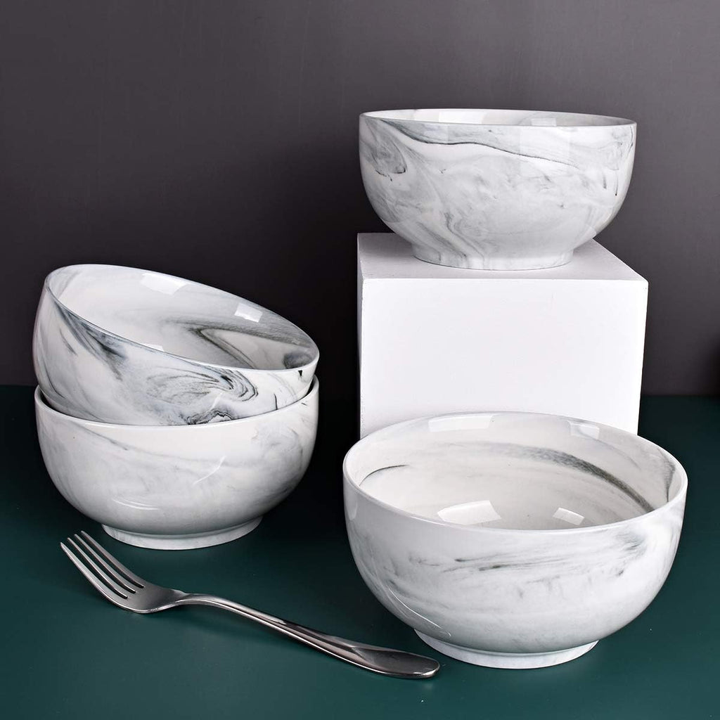 Bosmarlin Marbling Ceramic Bowl Set of 4  33 Oz  Dishwasher and Microwave Safe (33 Oz  B-Grey Marbling)