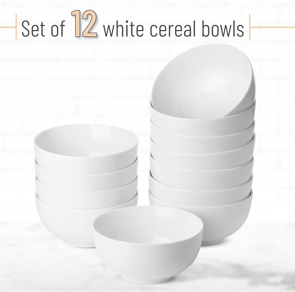 BTaT- White Soup Bowls Set of 12  16 Ounces  Porcelain Dishes for Soup  Rice  Salad  Noodle  Microwave  Oven  Freezer & Dishwasher Safe  Deep White Cereal Bowls for Kitchen  Christmas Gifts