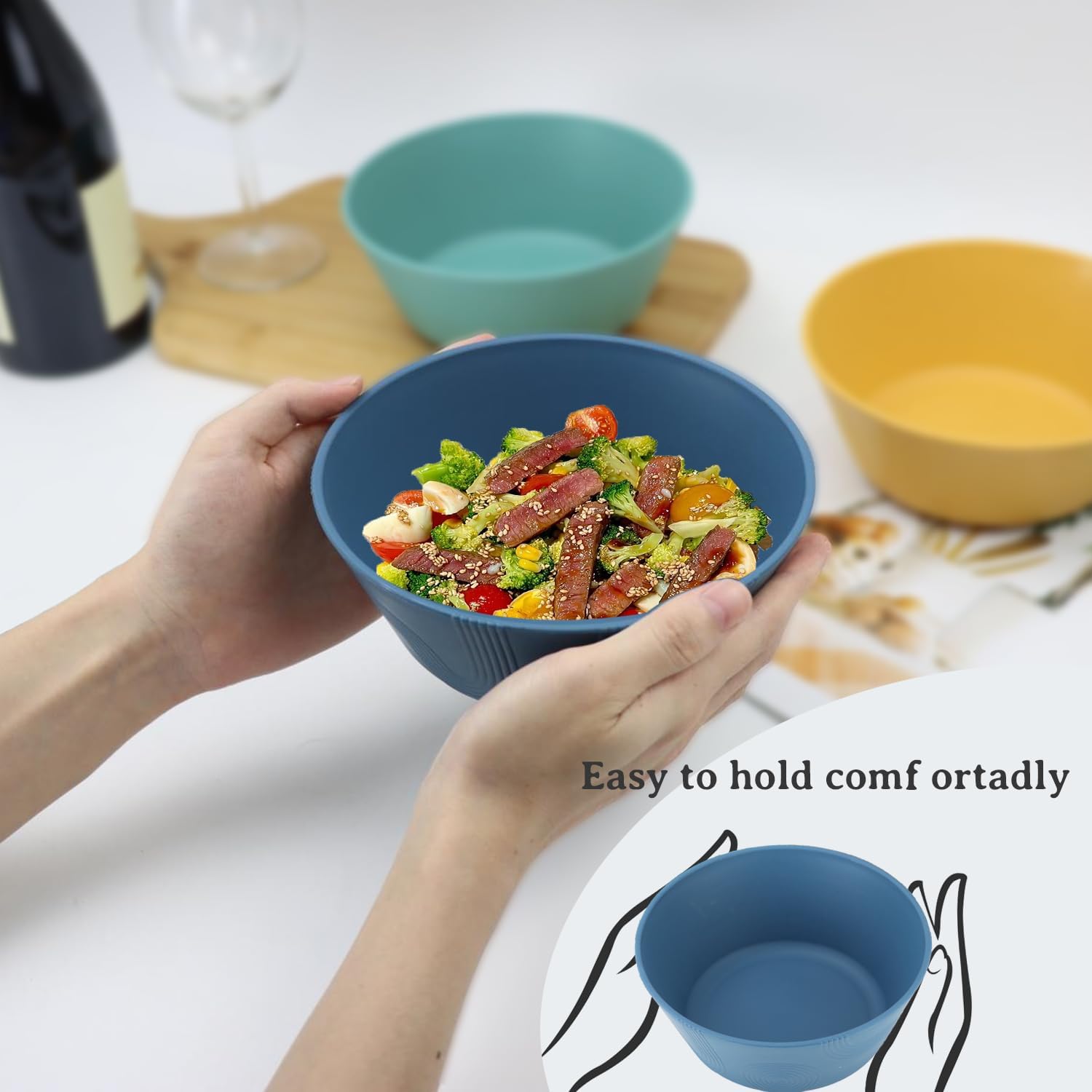 PYRMONT 36 OZ Wheat Straw Bowls Set of 8 Large Cereal Bowls Reusable Soup Bowls Microwave & Dishwasher Safe Unbreakable Bowls Kitchen for Cereal Salad  Rice Noodles - Multi