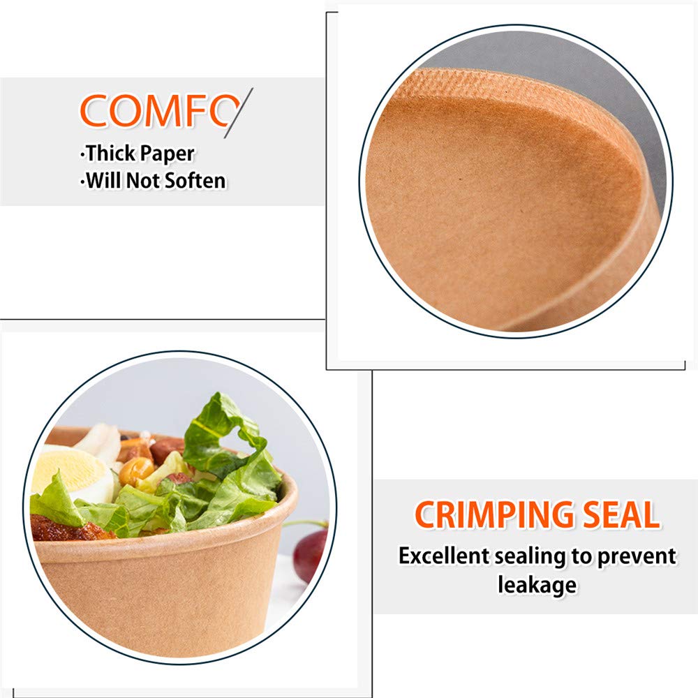 36Oz 50Pcs Large Paper Bowls with Lids  Disposable Soup Serving Bowls Bulk Party Supplies for Hot/Cold Food  Soup (36 OZ)