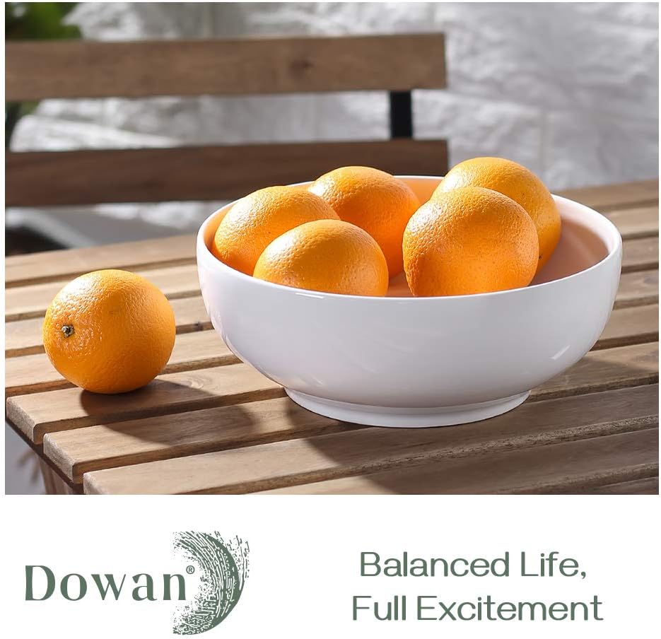 DOWAN Serving Bowls  9.5" Large Salad Bowls for Entertaining  Side Dishes  Pho  Pasta  Centerpiece Bowls for Dinner Parties  Kitchen Decor  Microwave & Dishwasher Safe  White