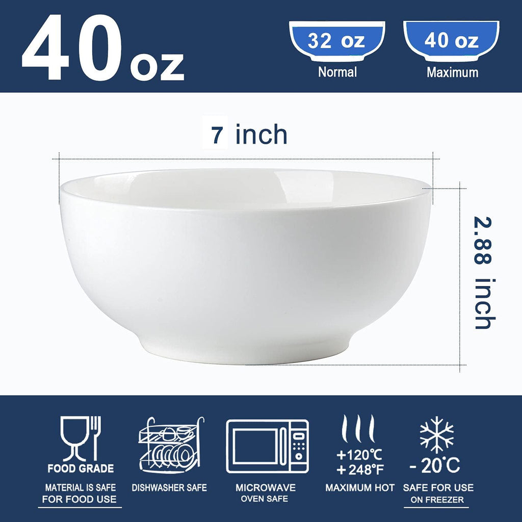 Houlu 40 oz Soup Bowls  Cereal bowls  Pho Bowls  Salad Bowls  Off White Porcelain Bowl Set of 4  7 inch
