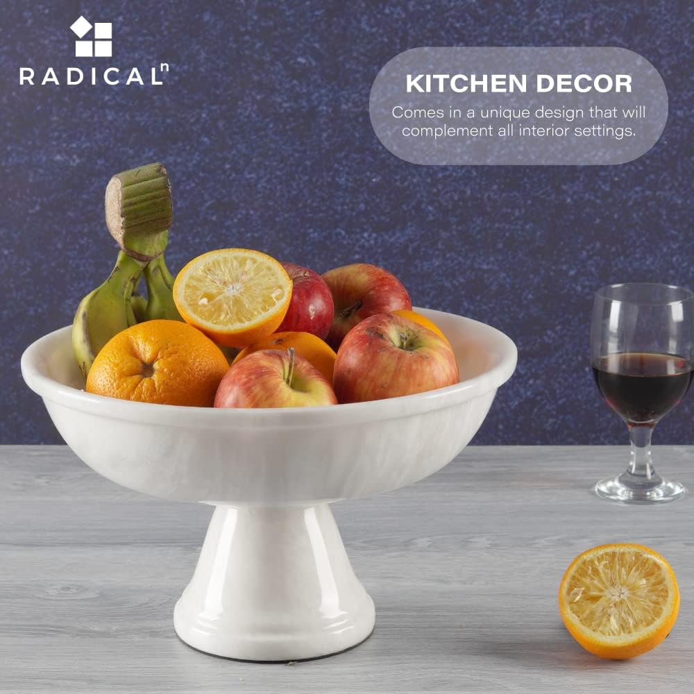 Radicaln Marble Fruit Bowl White 12" inch Handmade Simple Modern Kitchen Décor Bowl - Fruit and Vegetable Storage Kitchen Table Serving Bowls