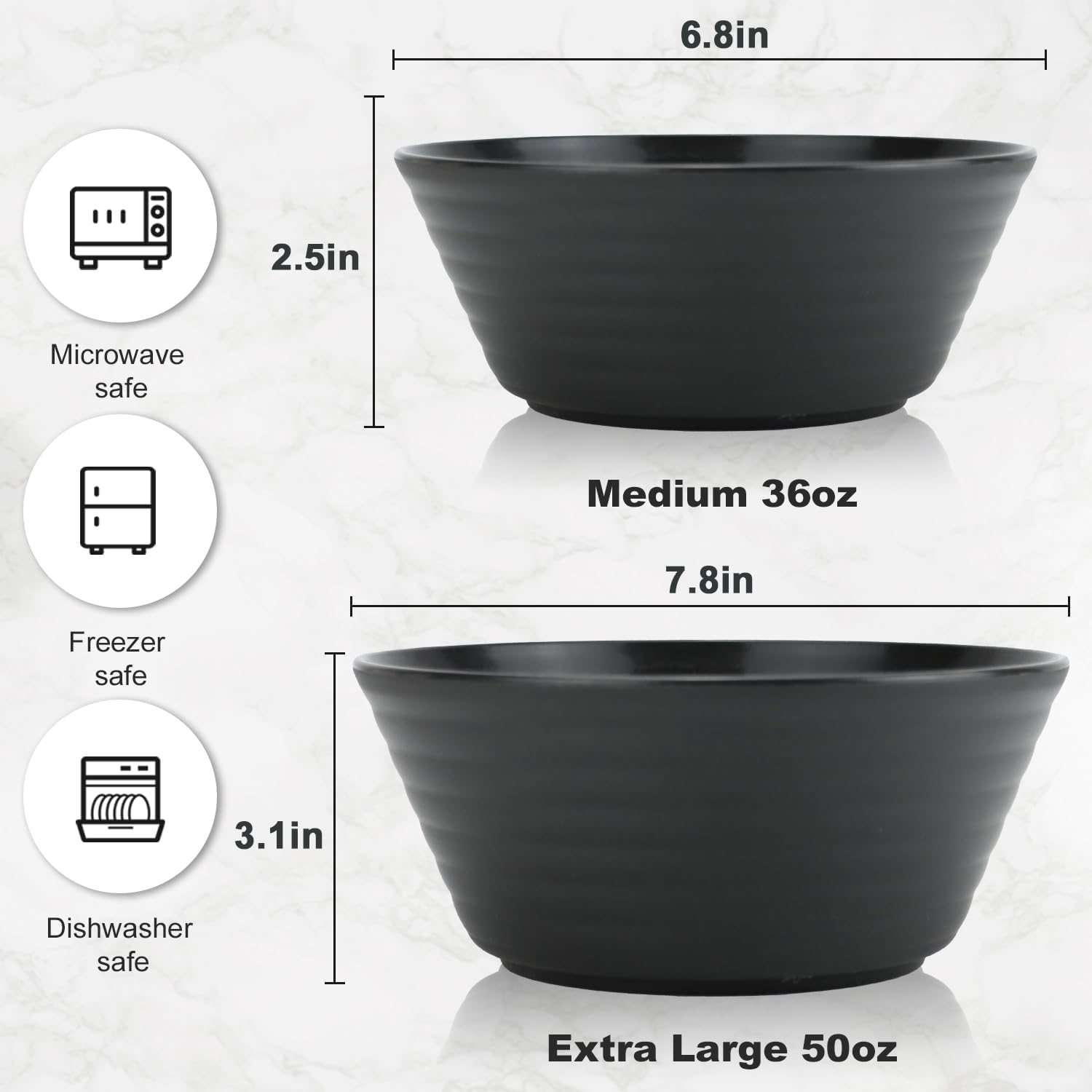 Wrova Wheat Straw Bowl Sets 6 PCS Unbreakable Big Cereal Bowl 50 OZ Microwave and Dishwasher Safe Bowls Alternative Plasic Bowl Reusable for Serving Soup Oatmeal and Salad (Black)