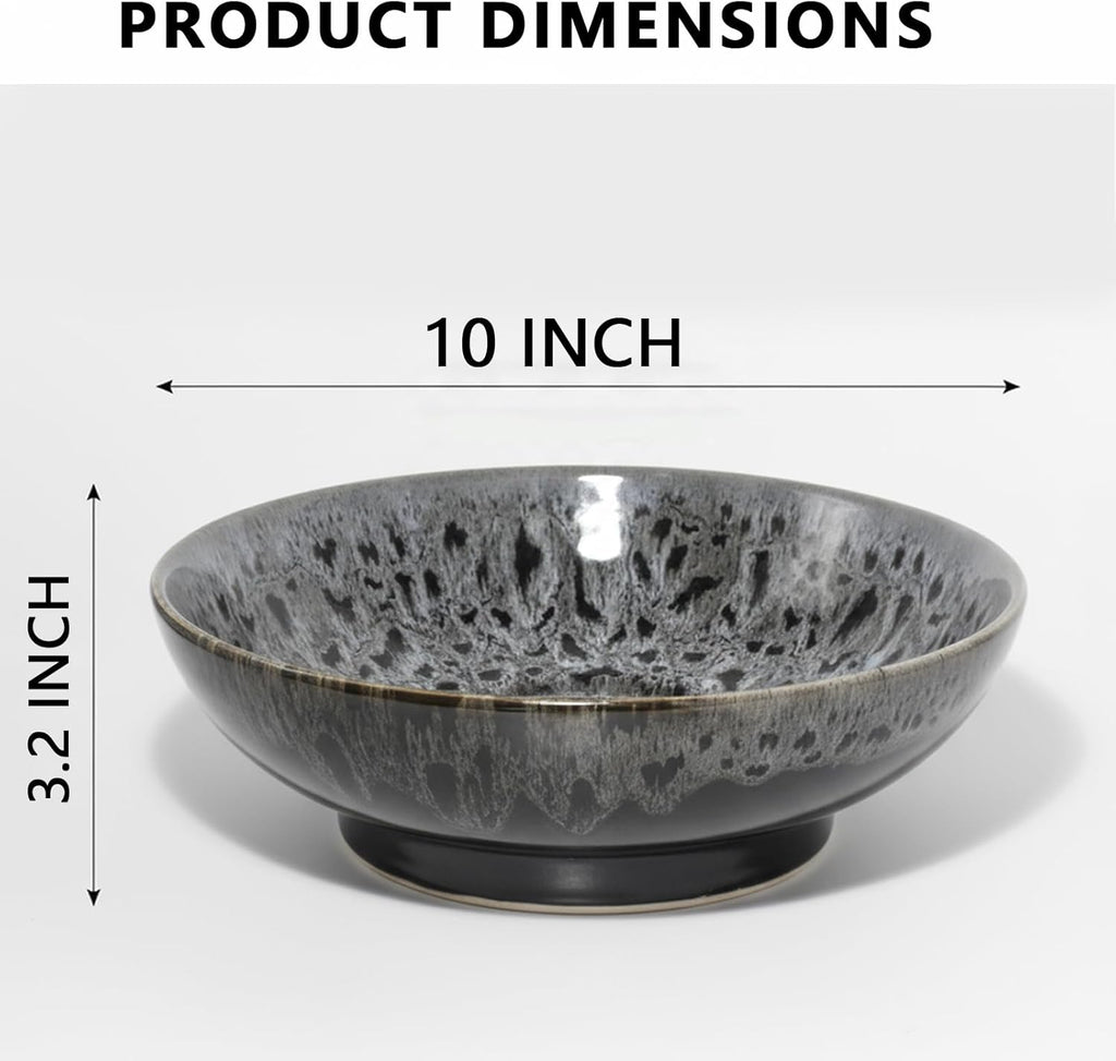 Ceramic Fruit Bowl 10.2" Decorative Bowl  Large Fruit Bowl for Kitchen Counter  Pedestal Bowl  Kitchen Counter Décor  Bread Candy Snacks Organizer(Black Gray)