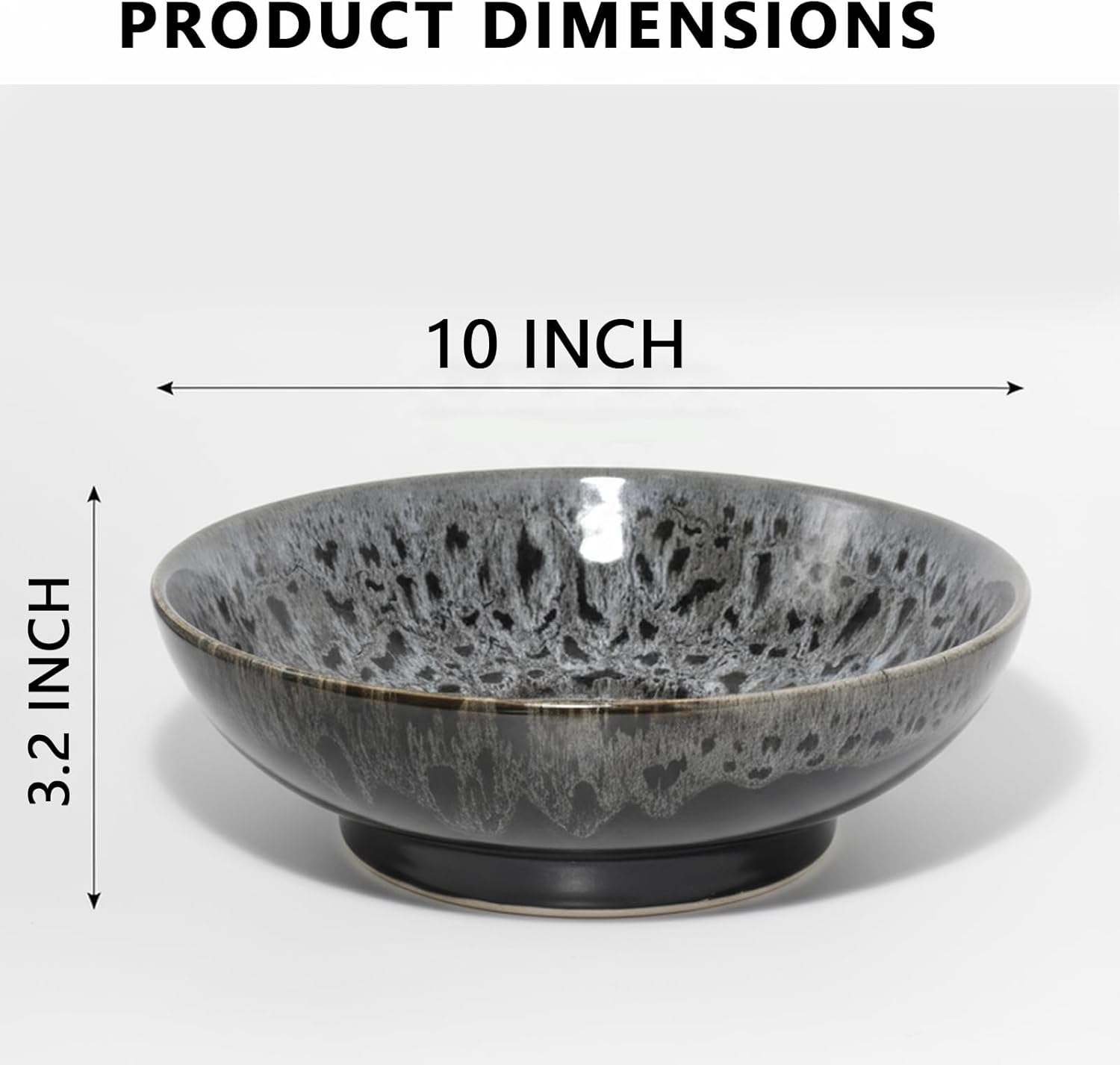 Ceramic Fruit Bowl 10.2" Decorative Bowl  Large Fruit Bowl for Kitchen Counter  Pedestal Bowl  Kitchen Counter Décor  Bread Candy Snacks Organizer(Black Gray)