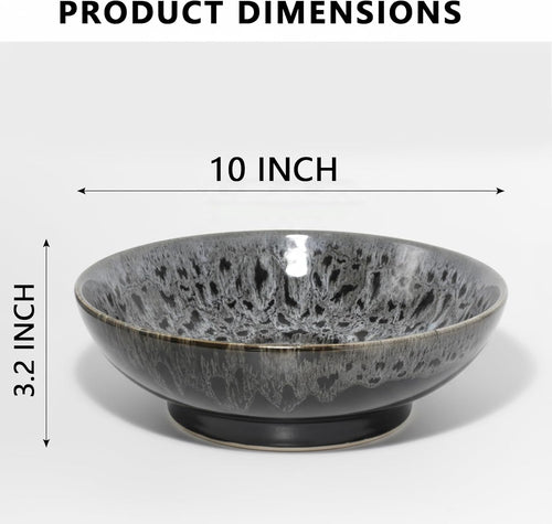 Ceramic Fruit Bowl 10.2" Decorative Bowl  Large Fruit Bowl for Kitchen Counter  Pedestal Bowl  Kitchen Counter Décor  Bread Candy Snacks Organizer(Black Gray)
