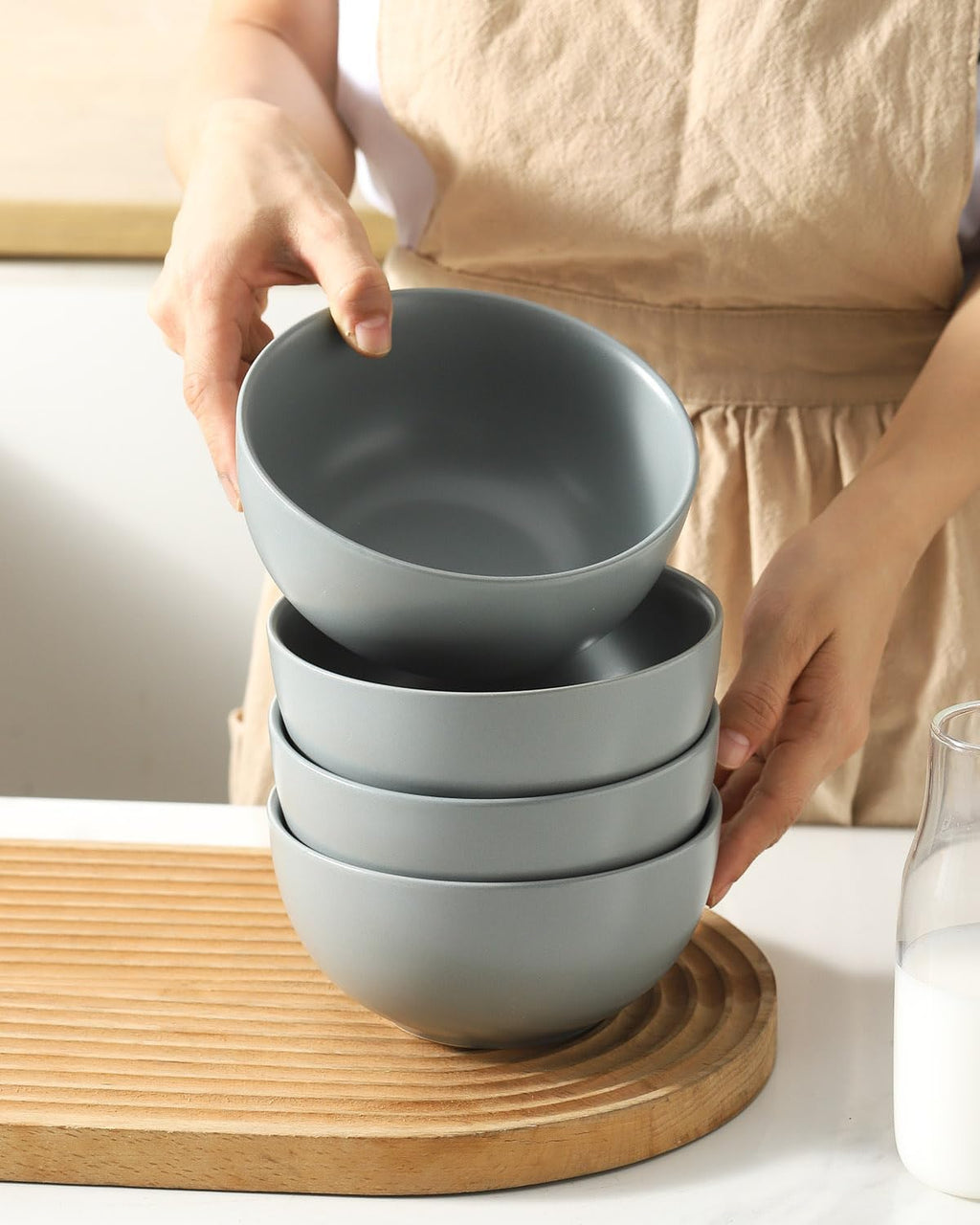 Cereal Bowls Set of 4  24 oz Bowls for Kitchen  Ceramic Bowls for Salad  Fruit  Breakfast  Dessert  Stoneware Soup Bowls  Dishwasher & Microwave Safe  Pebble Gray