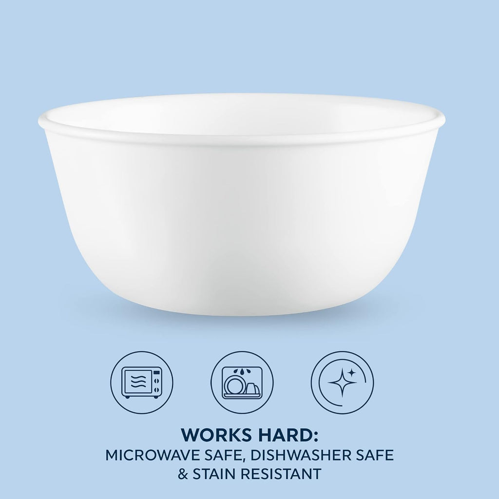 Corelle Vitrelle 28-oz Soup/Cereal Bowls Set of 6 Chip & Crack Resistant Dinnerware Bowls for Soup  Ramen  Cereal and More  Triple Layer Glass  Winter Frost White