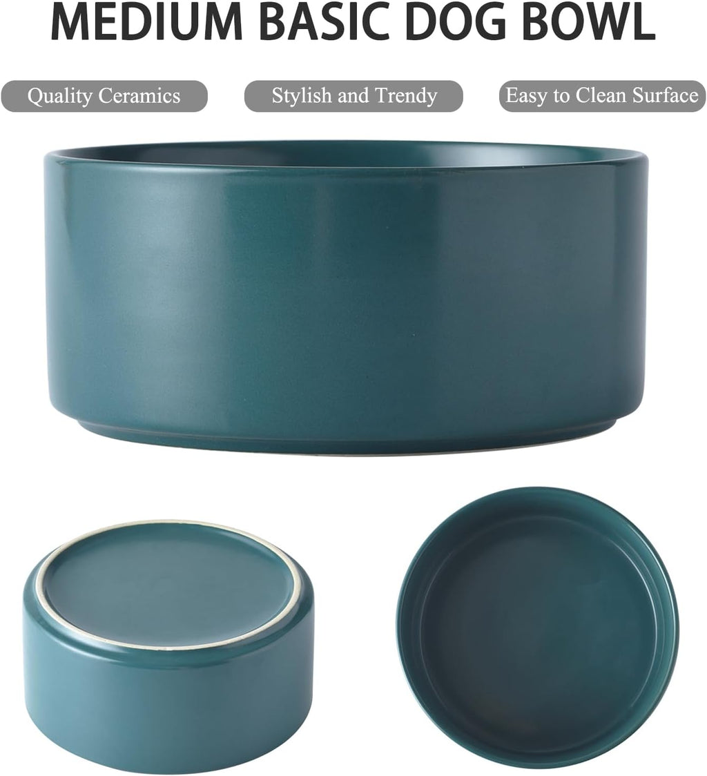 6'' Ceramic Dog Bowl - 30Oz Classic Dogs Food & Water Bowl for Small and Medium Breed Dogs  Heavy Duty Non-Slip Dog Dishes  Food Grade Stoneware Pet Bowl  Dishwasher & Microwave Safe  Green