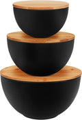ShineMe Salad Bowl Set of 3  Natural Bamboo Fiber Salad Serving Bowls with Lids Mixing Bowl for Preparing and Serving Salad  Cereal  Fruit  Veggies  Popcorn Chips & Bread(10" 8" 6")