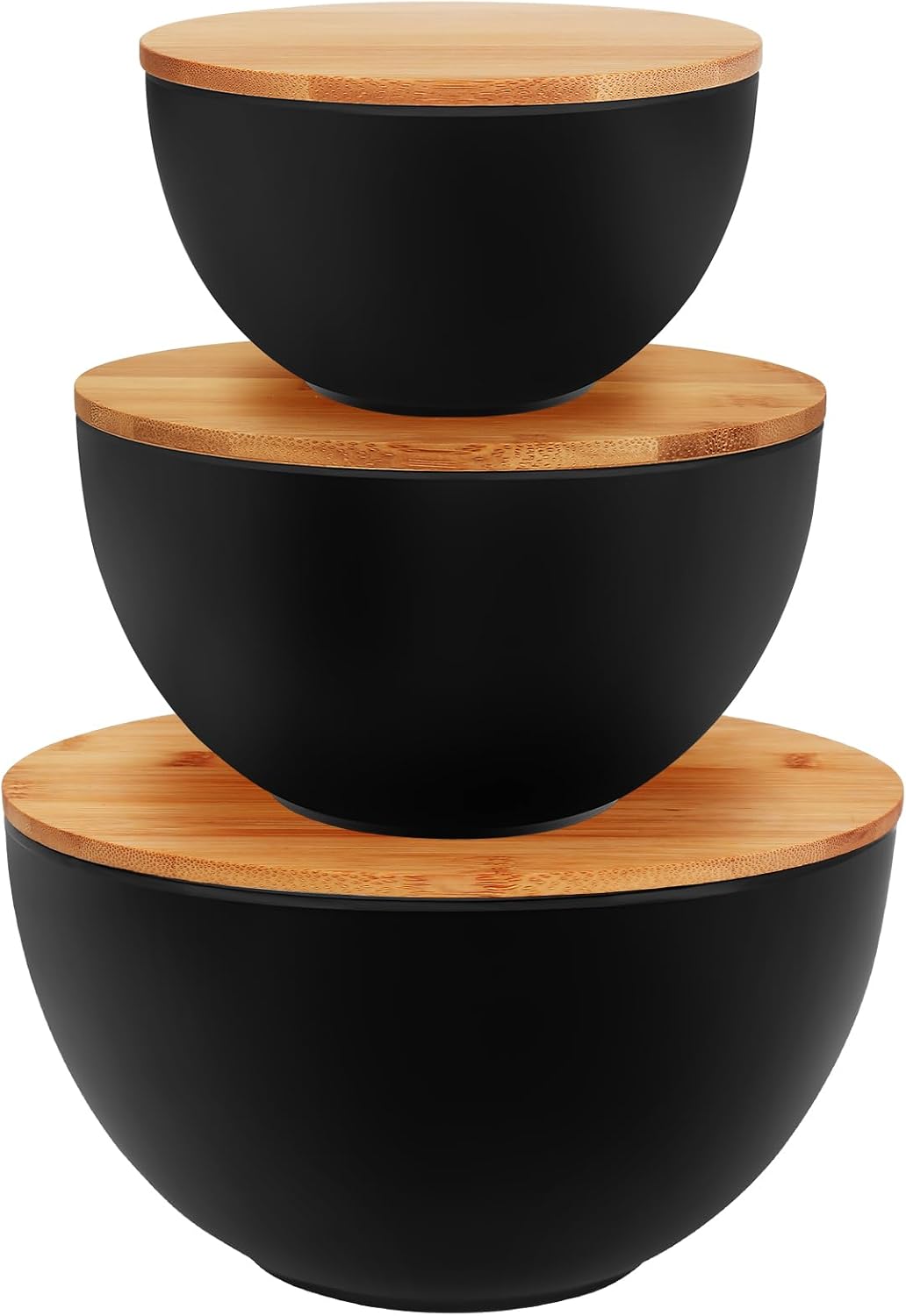 ShineMe Salad Bowl Set of 3  Natural Bamboo Fiber Salad Serving Bowls with Lids Mixing Bowl for Preparing and Serving Salad  Cereal  Fruit  Veggies  Popcorn Chips & Bread(10" 8" 6")