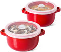 LE TAUCI Soup Bowls with Handles and Silicone Lids  28 oz Ceramic Ramen Bowl Microwavable  Oven Safe French Onion Soup Bowls for Noodles and Cereal  Lead & Cadmium Free Soup Crocks  Set of 2  Red