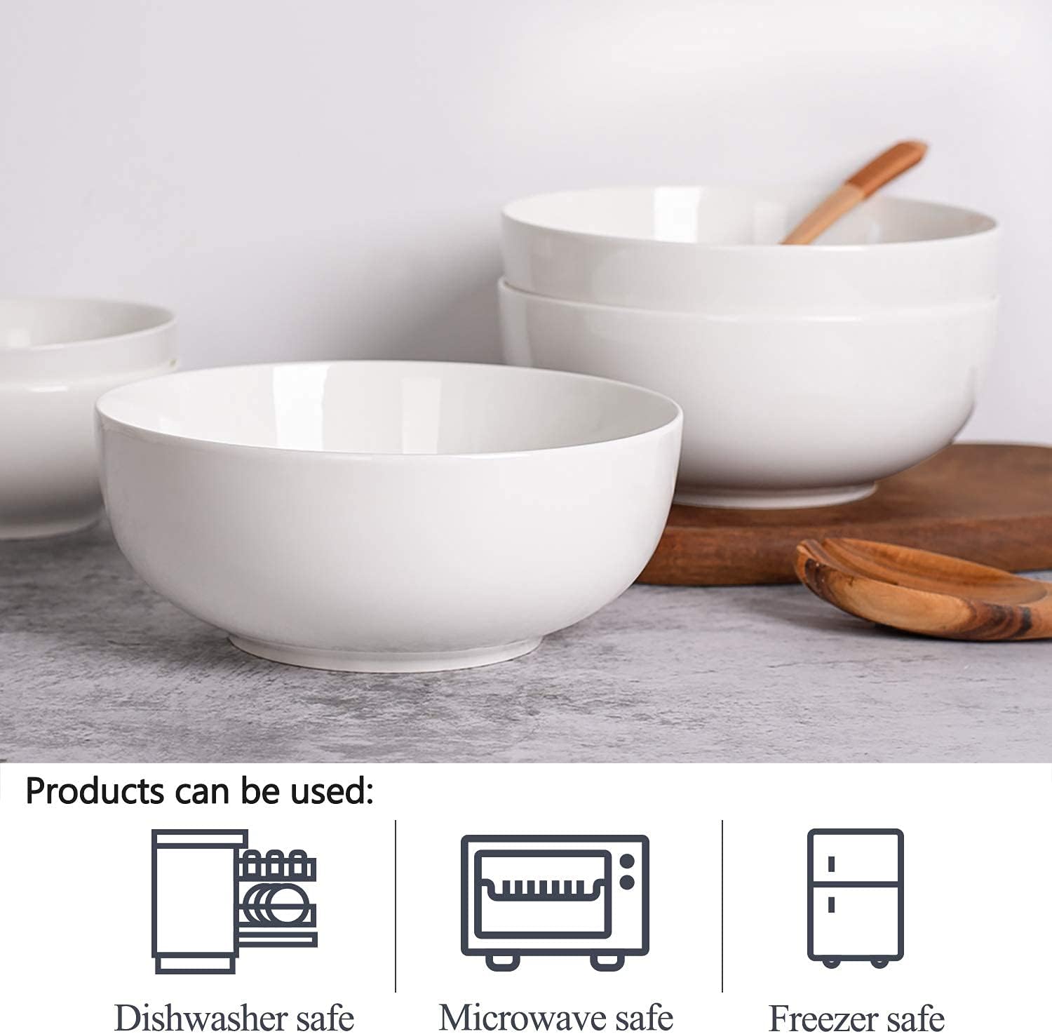 DELLING 60 Oz Large Serving Bowls Set  8" White Soup Bowls Salad Bowls Serving for Kitchen  Ceramic Mixing Bowls For Eating Pasta  Noodle  Fruit Vegetable  Ramen  Microwave & Dishwasher Safe  3 Pack