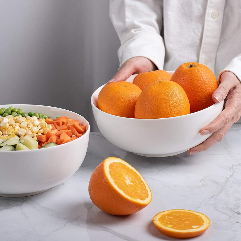 DELLING 60 Oz Large Serving Bowls Set  8" White Soup Bowls Salad Bowls Serving for Kitchen  Ceramic Mixing Bowls For Eating Pasta  Noodle  Fruit Vegetable  Ramen  Microwave & Dishwasher Safe  3 Pack