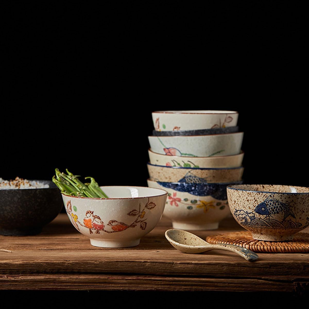 Cereal Bowls Set of 6，10 Oz Ceramic Soup Bowls 4.5 inch Color Kitchen Bowl for Cereal  Salad  Soup  Dessert  or Snacks (6-piece set)