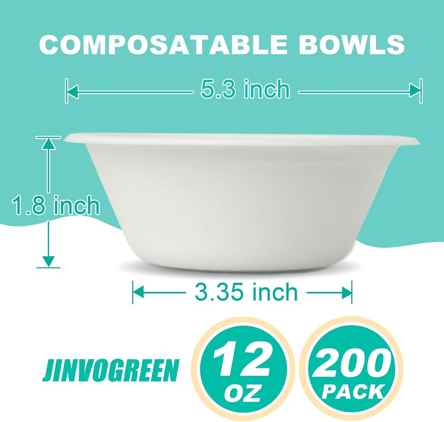 200 Count 12 oz Paper Bowls  Disposable Compostable Bowls Bulk  Heavy Duty Biodegradable Bagasse Bowl for Snacks  Soup  and Salads  White