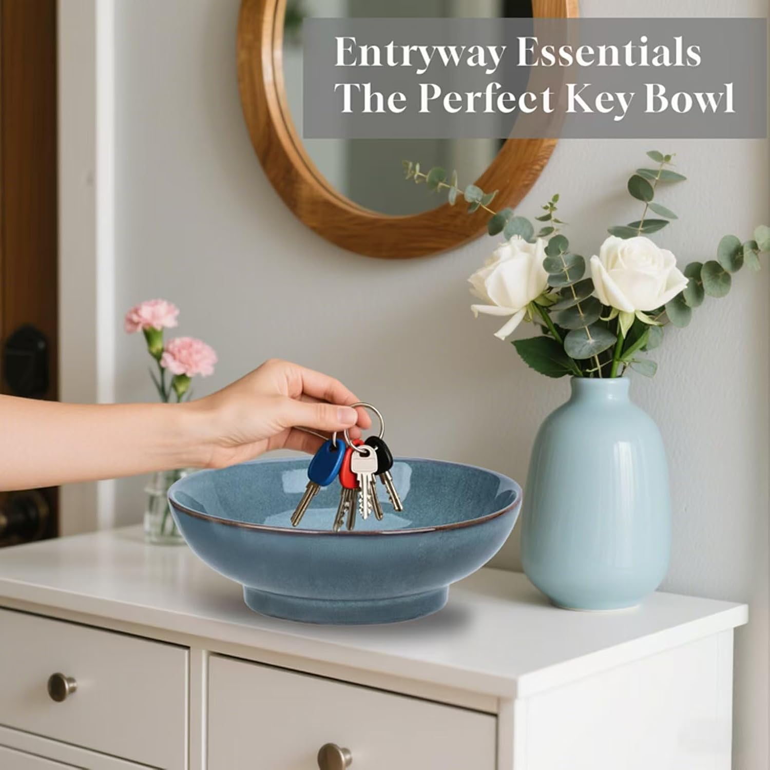 10" Decorative Bowl Ceramic Fruit Bowl for Kitchen Counter Coffee Table  Dining Room Table Centerpiece Bowel Entryway Key Holder & Jewelry Organizer (Ocean Blue)