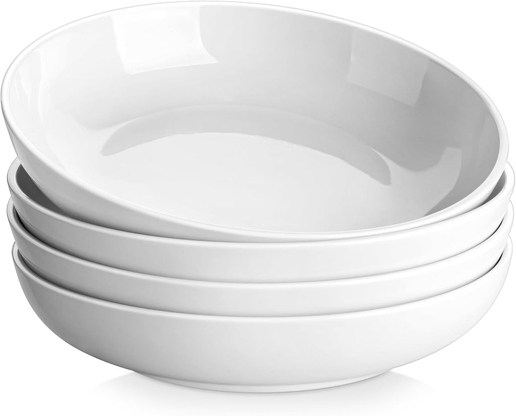 MALACASA 10" Large Pasta Bowls  56 OZ White Salad Bowls Soup Bowls  Porcelain Serving Bowls Set of 4  Large Kitchen Bowl Plates Pasta Plates  Microwave & Dishwasher Safe  Series REGULAR
