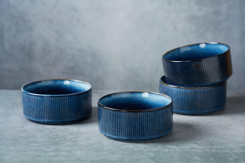 famiware Star Cereal Bowl Set  Soup Bowls Set of 6  Double Reactive Glaze  Stackable  23 oz Deep Bowls Suitable for Cereal  Popcorn  Oatmeal  Dessert - Dishwasher and Microwave Safe  Nebulas Blue