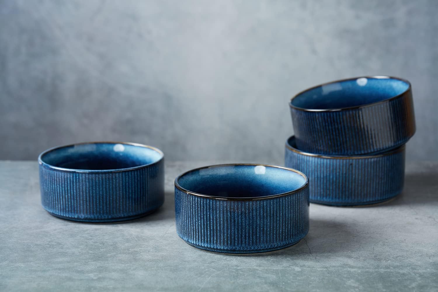 famiware Star Cereal Bowl Set  Soup Bowls Set of 6  Double Reactive Glaze  Stackable  23 oz Deep Bowls Suitable for Cereal  Popcorn  Oatmeal  Dessert - Dishwasher and Microwave Safe  Nebulas Blue